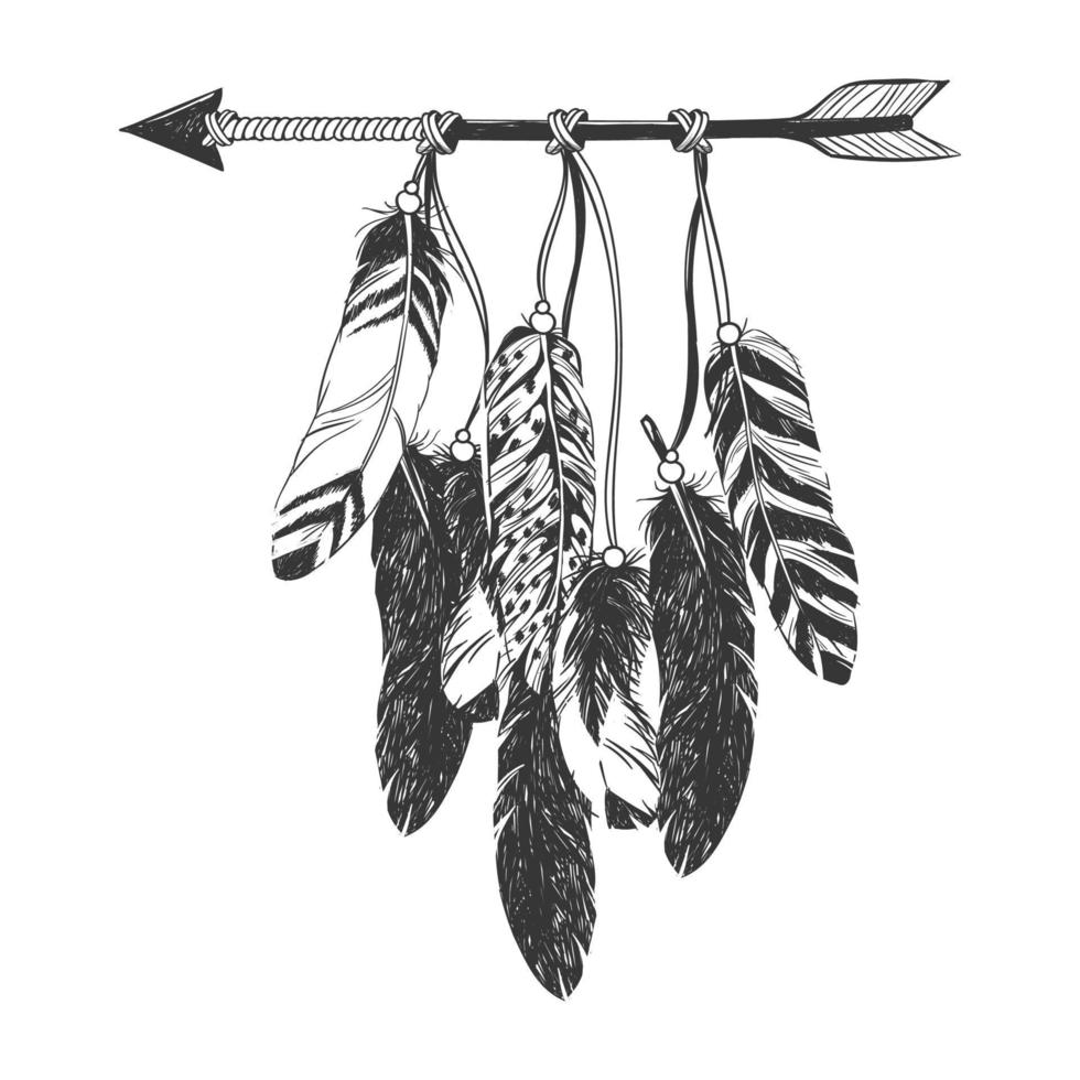 Native American Indian Dreamcatcher with feathers. vector