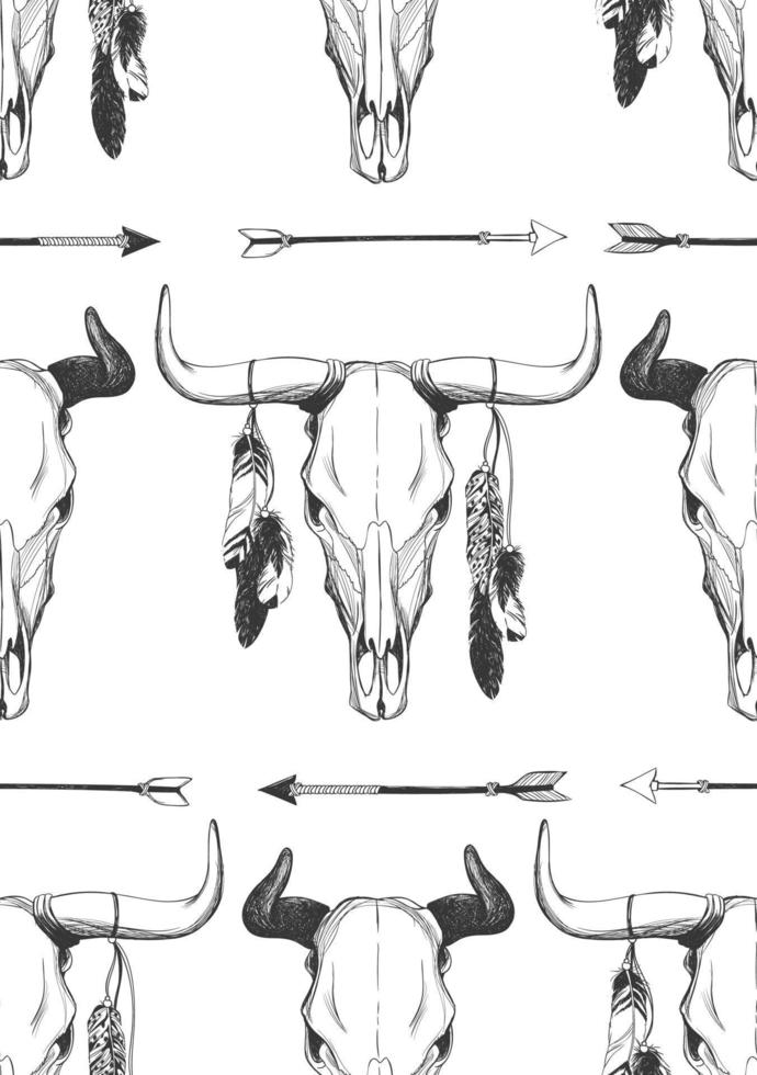 Bull skull seamless vector pattern