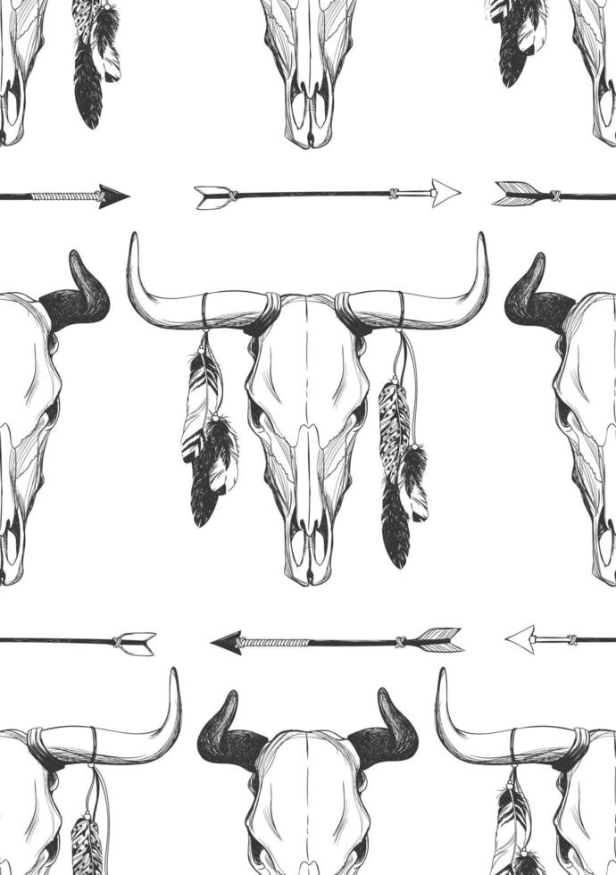 Bull skull seamless vector pattern