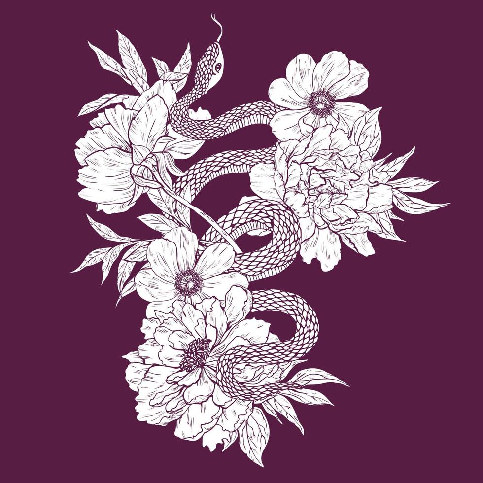 Snake and flowers. vector