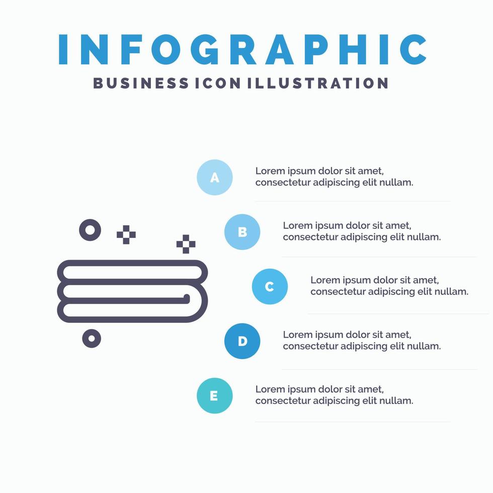 icono de línea de toalla de limpieza limpia con fondo de infografía de presentación de 5 pasos vector