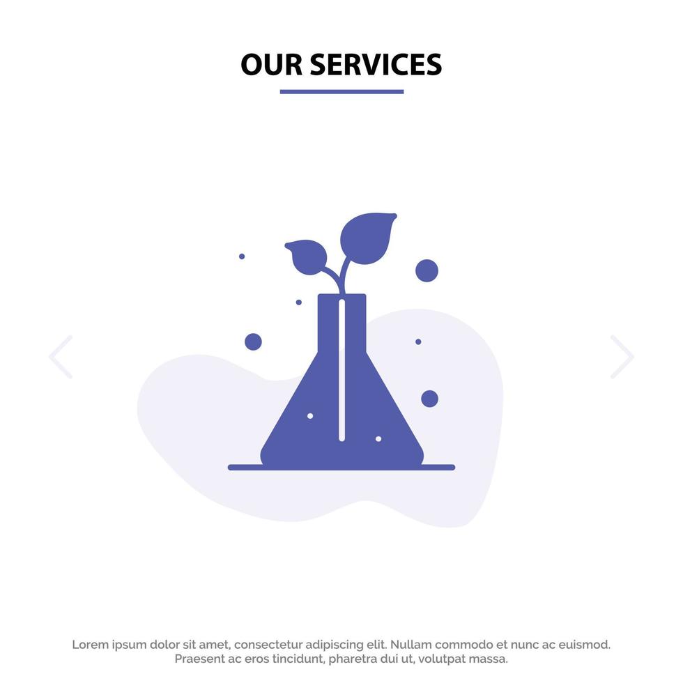 Our Services Science Flask Trees Solid Glyph Icon Web card Template vector