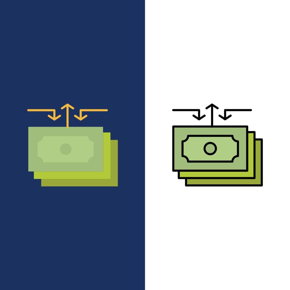 Dollar Flow Money Cash Report  Icons Flat and Line Filled Icon Set Vector Blue Background