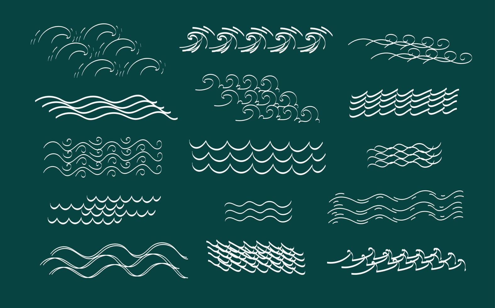 Wave sea, aqua flow line doodle set. Vector hand drawn sketch doodle outline illustration