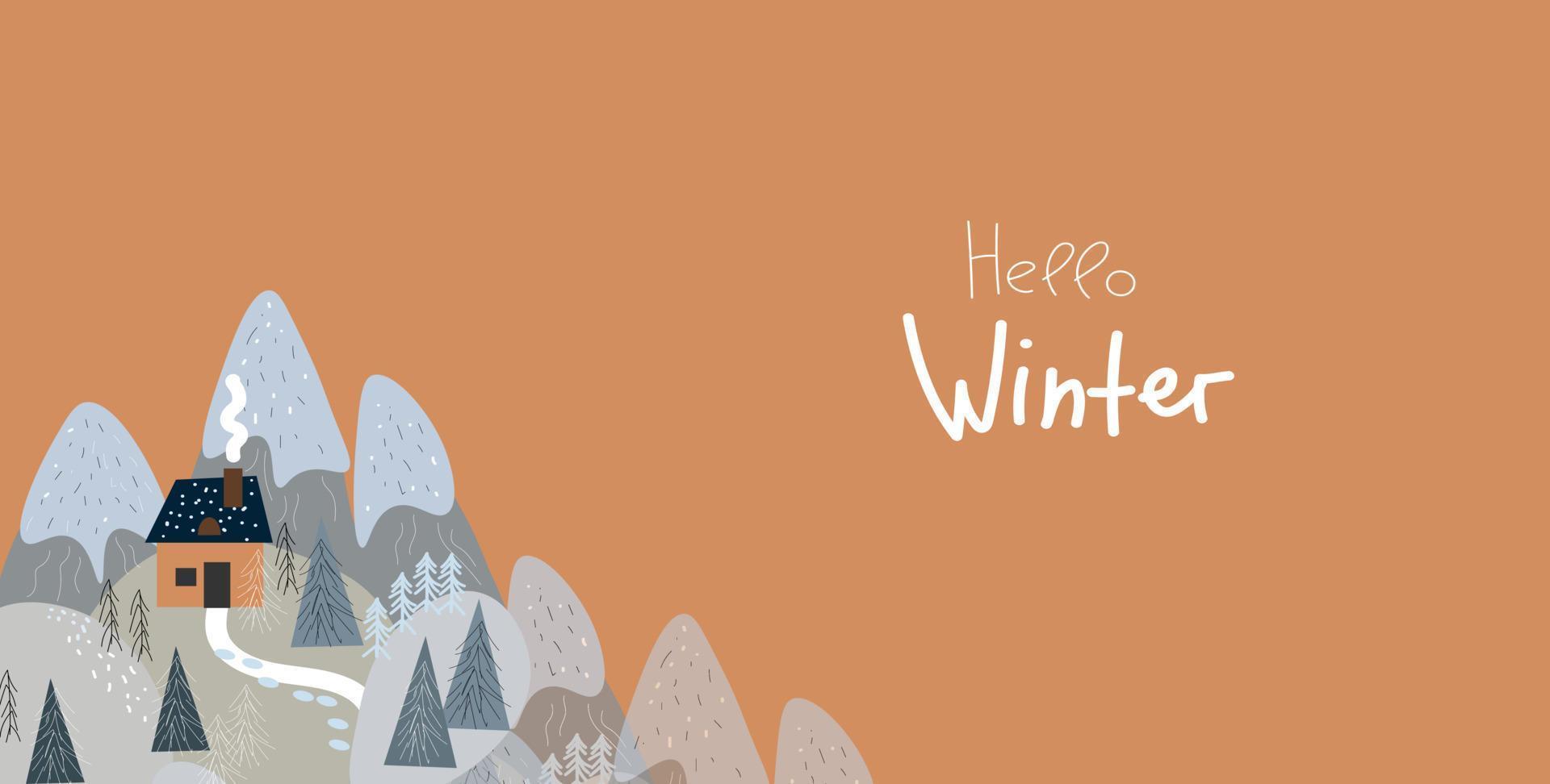 Winter Solstice, landscape for winter and new year holidays.  Vector doddle banner , greeting card