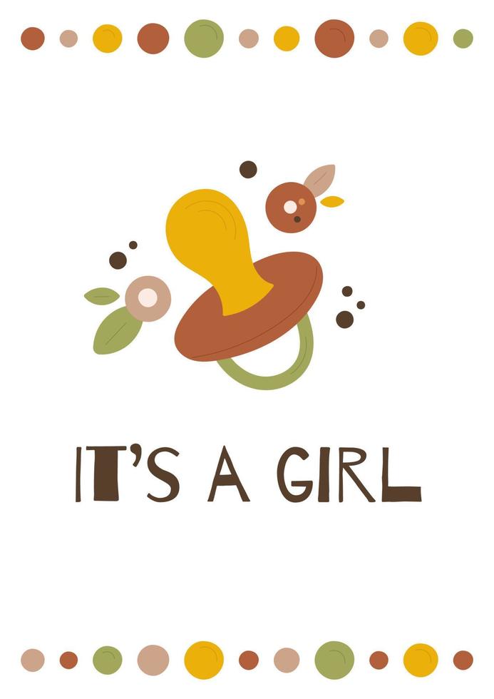 Cute greeting card it's a girl for baby shower and gender party in hand drawn style. Childbirth collection for poster, invitation, scrapbook. vector