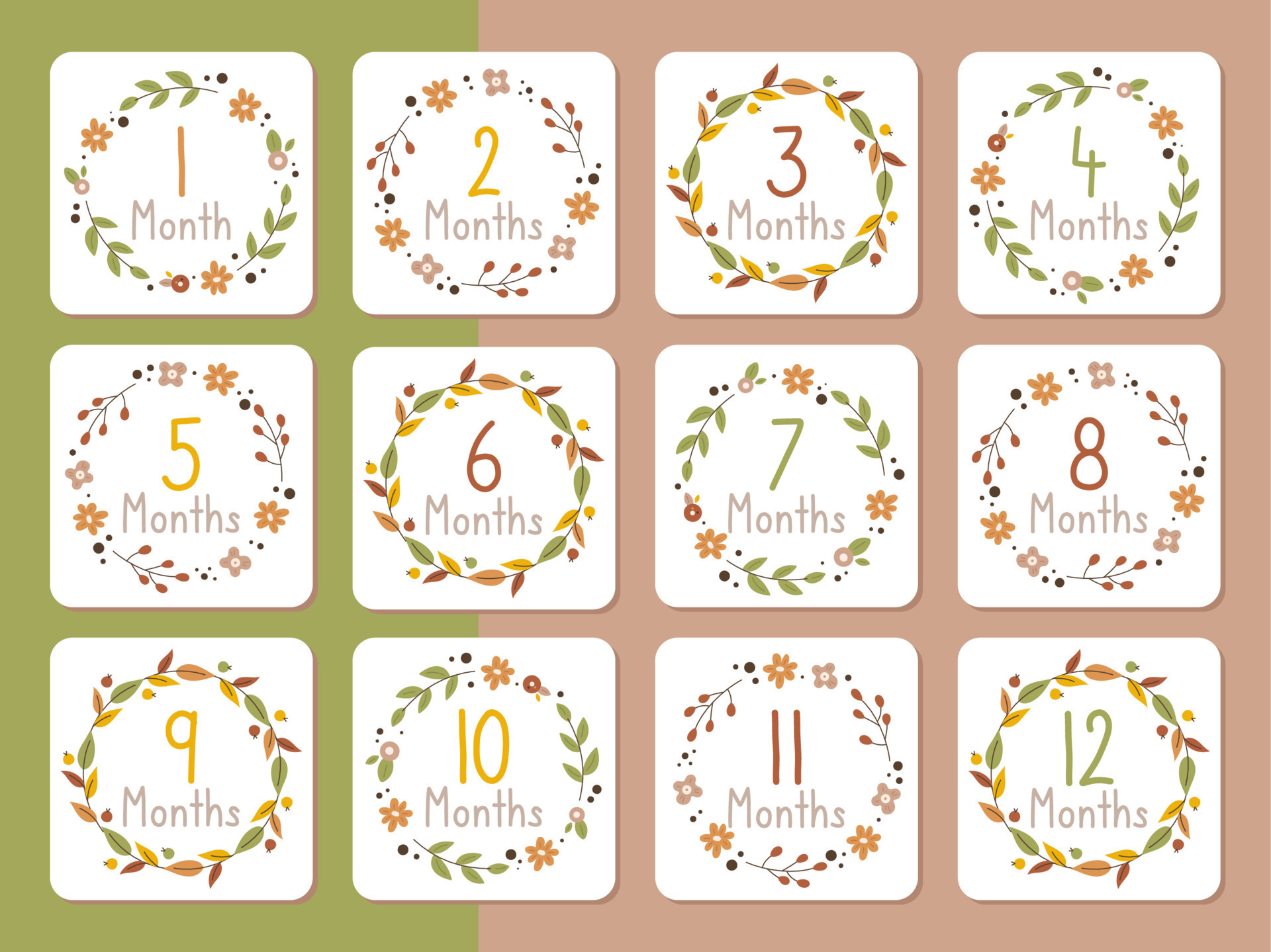 set-of-baby-milestone-month-cards-in-flower-wreath-on-isolated