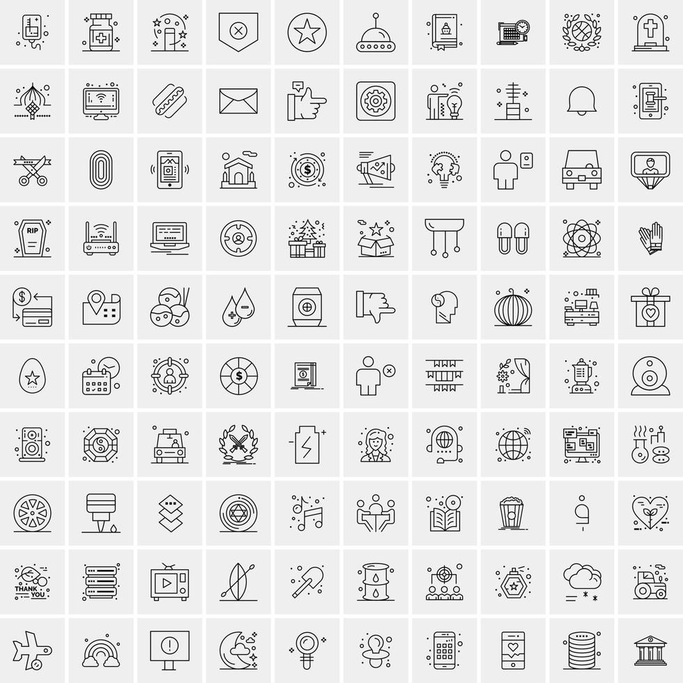 paquete de 100 iconos de líneas universales para móviles y web vector