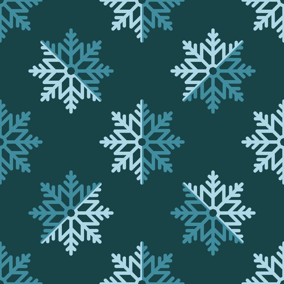 Vector seamless pattern of blue snowflakes on dark green background