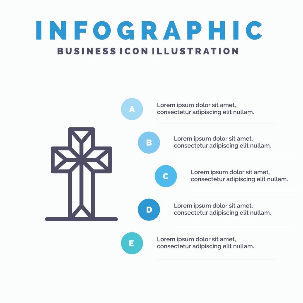 celebración cruz cristiana icono de línea de pascua con 5 pasos presentación infografía antecedentes vector