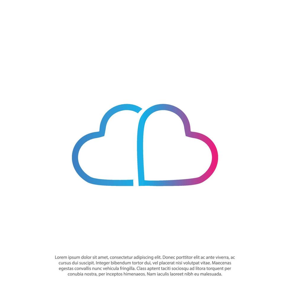 logotipo de amor en la nube, con forma de nube combinada y forma de amor como un concepto de contorno vectorial de diseño de logotipo en forma de nube vector