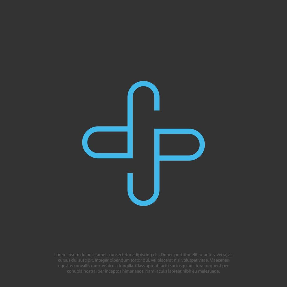 P plus or cross, Plus logo with double letter P as ambigram or still readable even it's flipped up and down or vertically, logo design vector