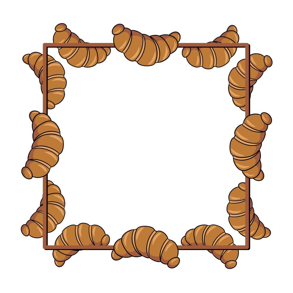 marco cuadrado, delicioso croissant recién horneado, espacio de copia, ilustración vectorial en estilo de dibujos animados sobre un fondo blanco vector