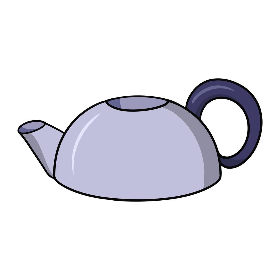 Round silver kettle for boiling water, vector illustration in cartoon style on a white background