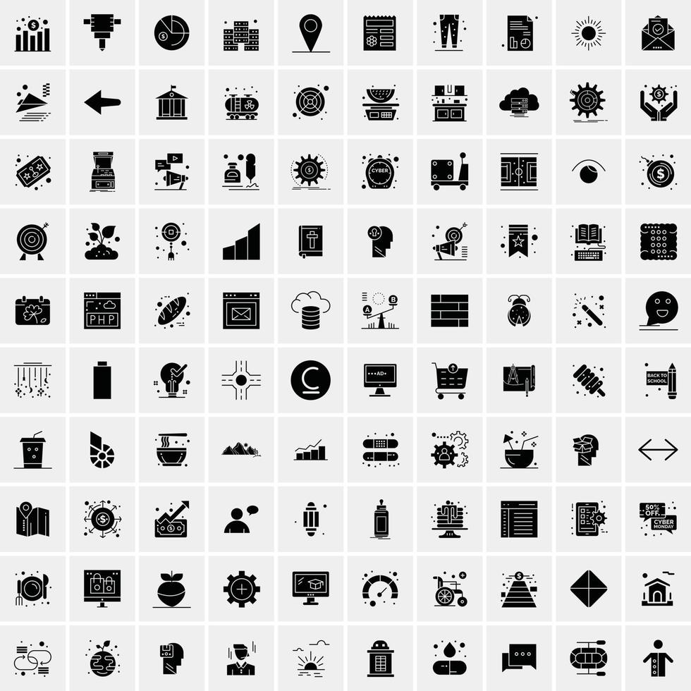 conjunto de 100 iconos de glifos sólidos de negocios vector