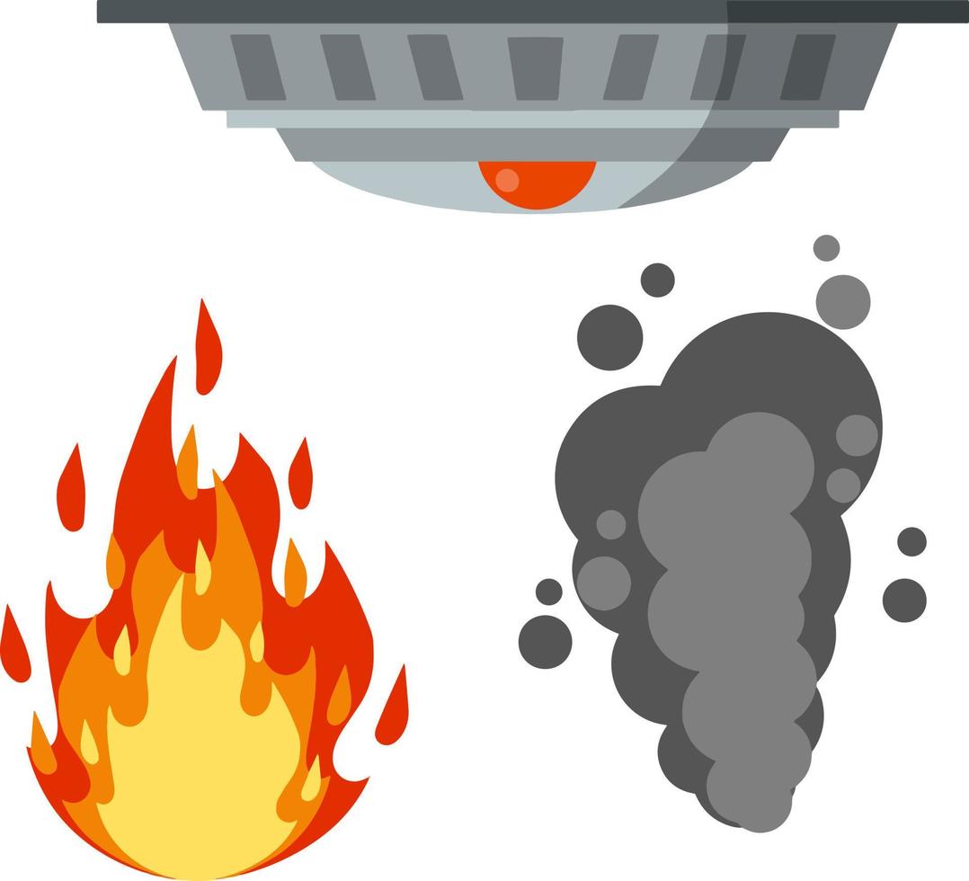Fire safety. Set of items-Alarm siren ring, smoke sensor, flame. Dangerous situation. Accident protection. alert and problem. Cartoon flat illustration vector
