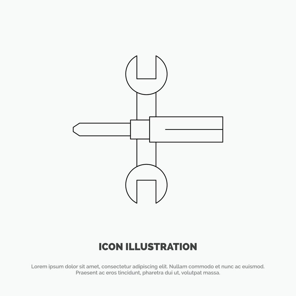 Settings Controls Screwdriver Spanner Tools Wrench Line Icon Vector