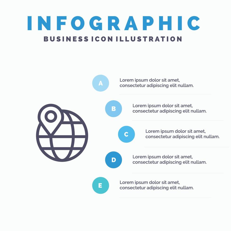 Location Map Globe Internet Blue Infographics Template 5 Steps Vector Line Icon template