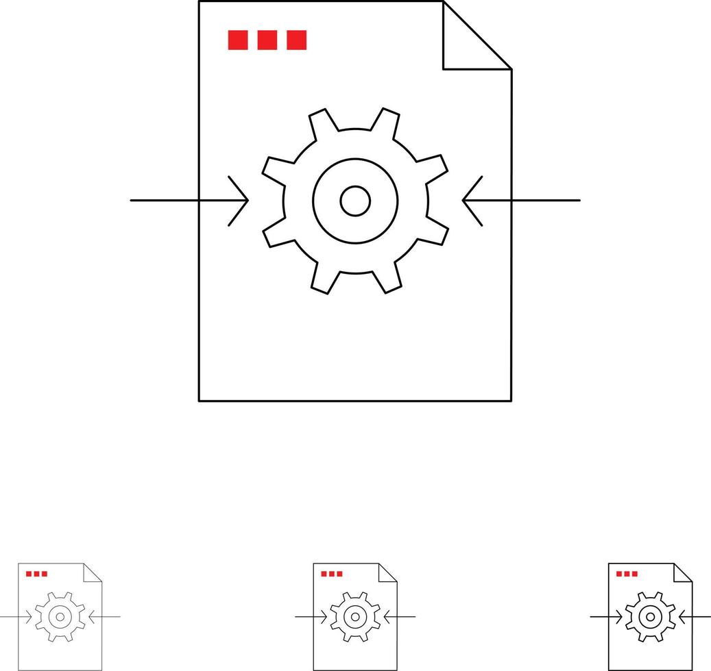 conjunto de iconos de línea negra en negrita y delgada de flecha de ajuste de engranaje de archivo vector