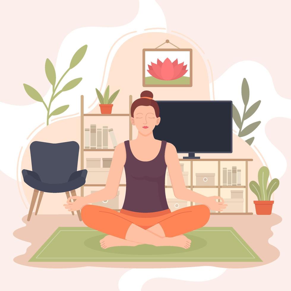 Meditating at Home for Self Care Activity vector