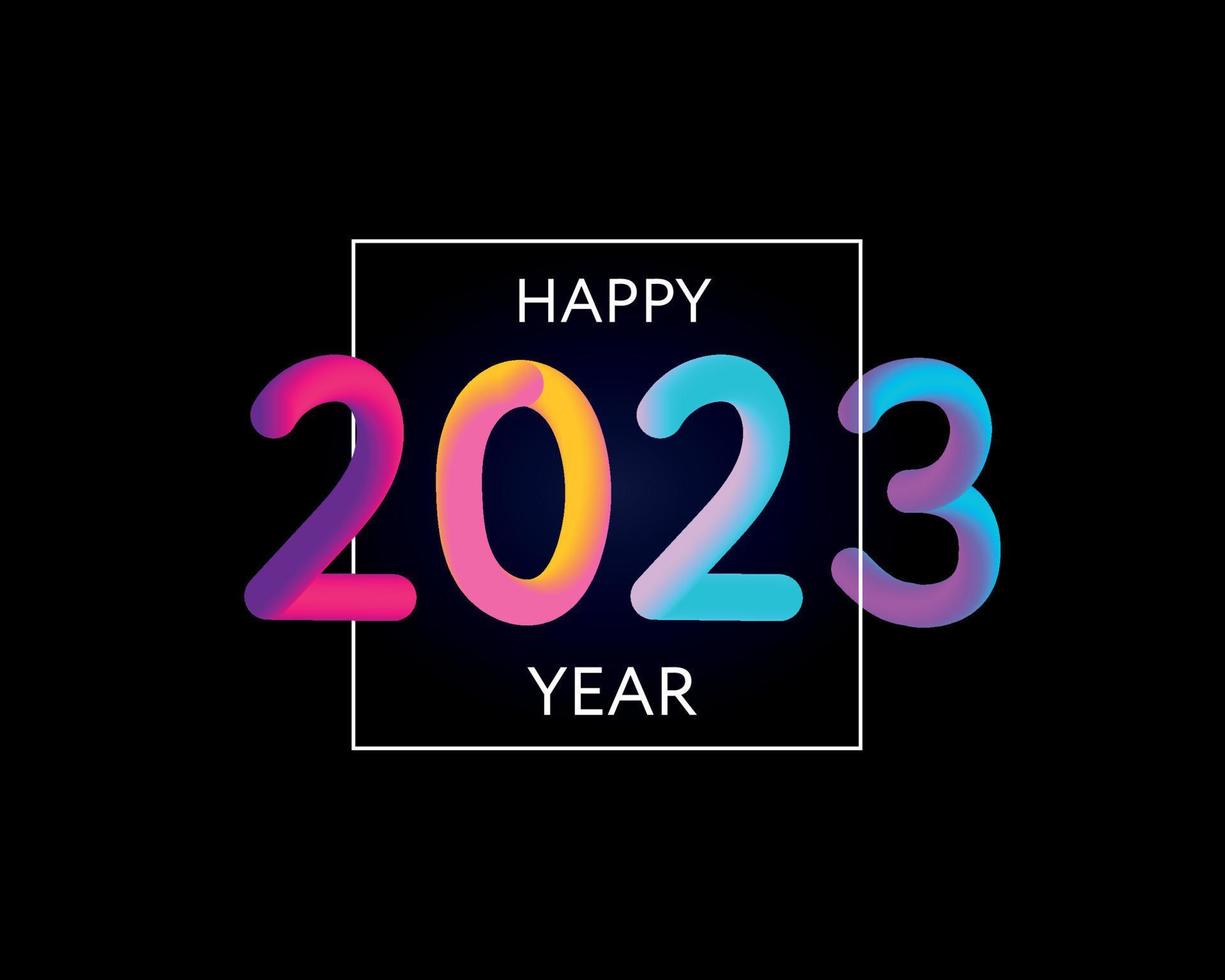 Happy new year 2023 future metaverse neon text neon with metal effect, numbers and futurism lines. Vector greeting card, banner, congratulation poster 3d illustration. Modern trendy electronic light