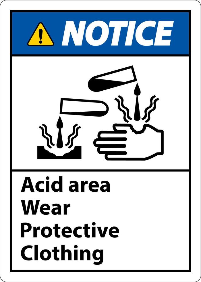 Notice Acid Area Wear Protective Clothing Sign vector