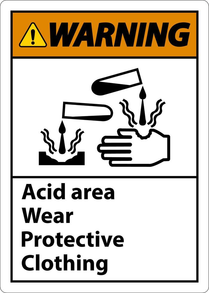 advertencia área ácida usar ropa protectora signo vector