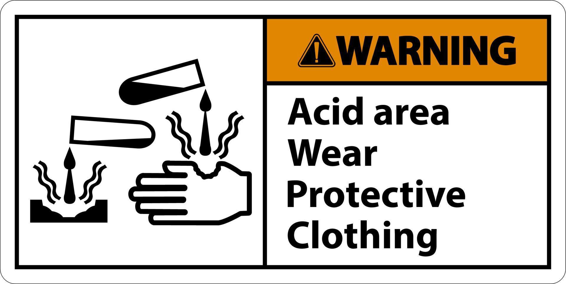 Warning Acid Area Wear Protective Clothing Sign vector