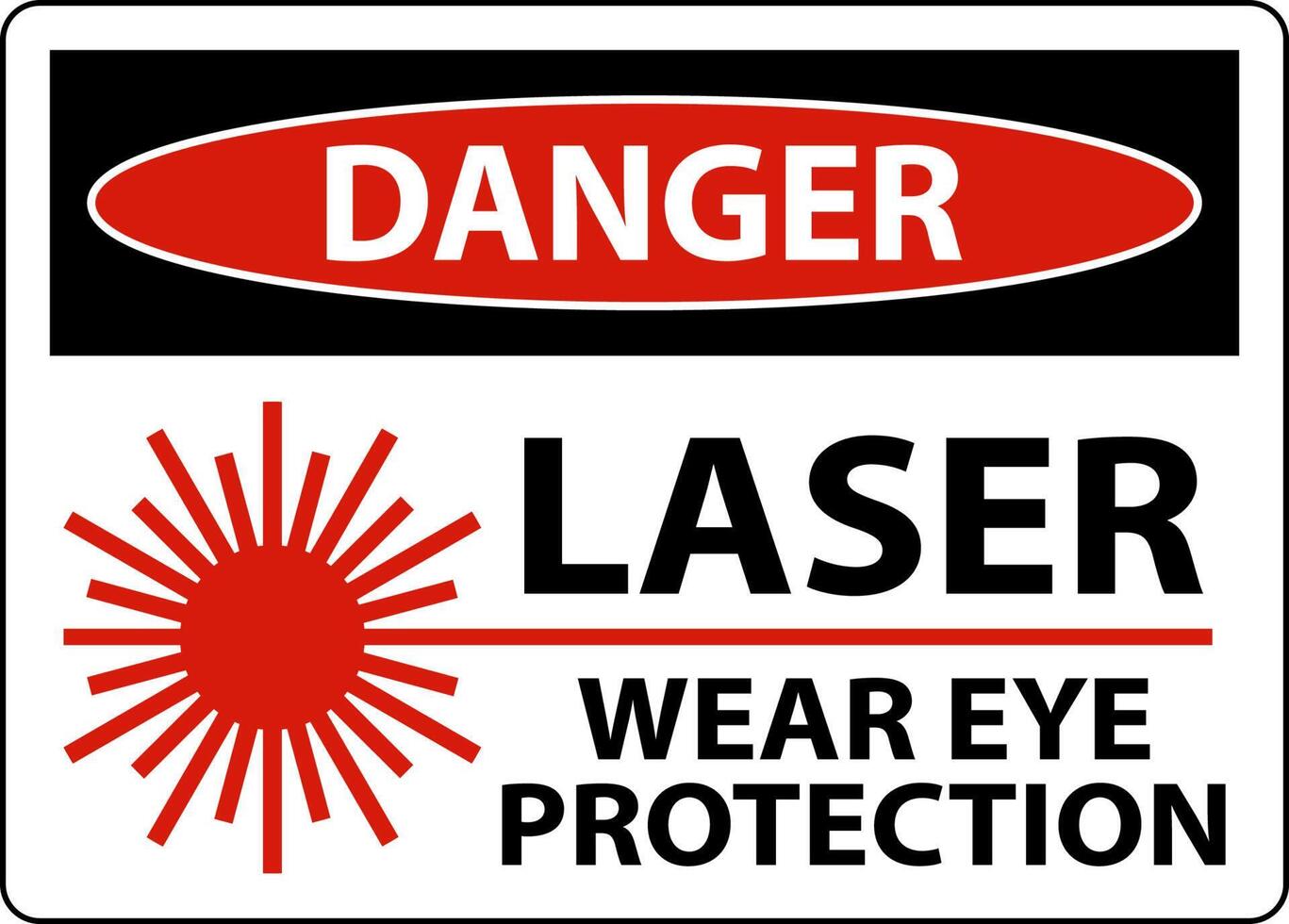 Danger Laser Wear Eye Protection Sign On White Background 13527869