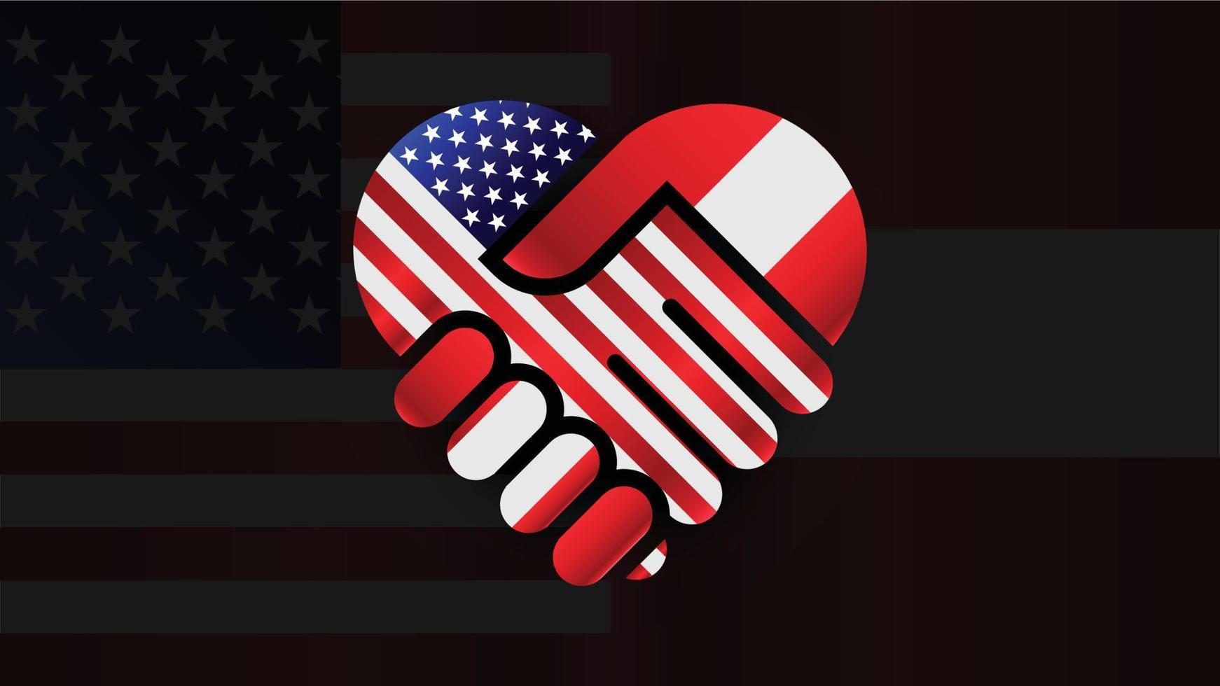 United States of America and Austria flags in relations handshake. Two Flags Together. Suitable use to Austria and america event vector