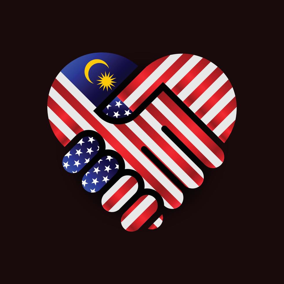 united states of america and malaysia relations Handshake illustration icon. Suitable use to ameican malaysia event vector