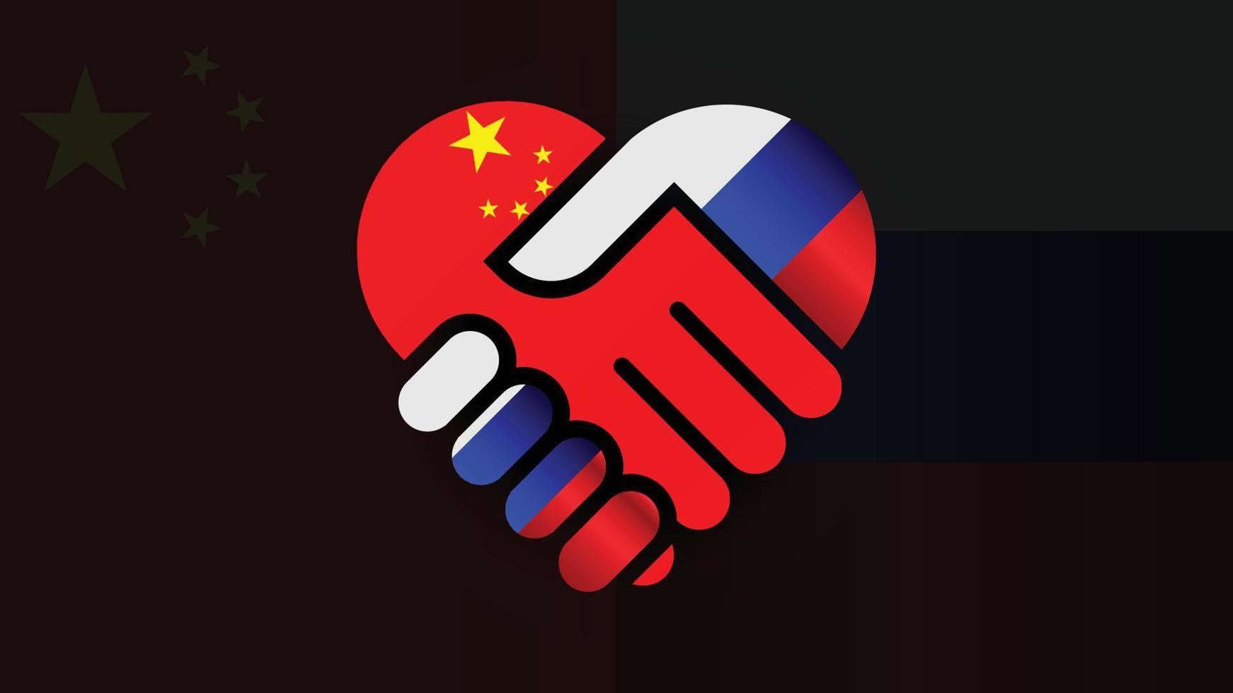 Russia and China flags in relations handshake. Two Flags Together. Suitable use to China and Russia event vector