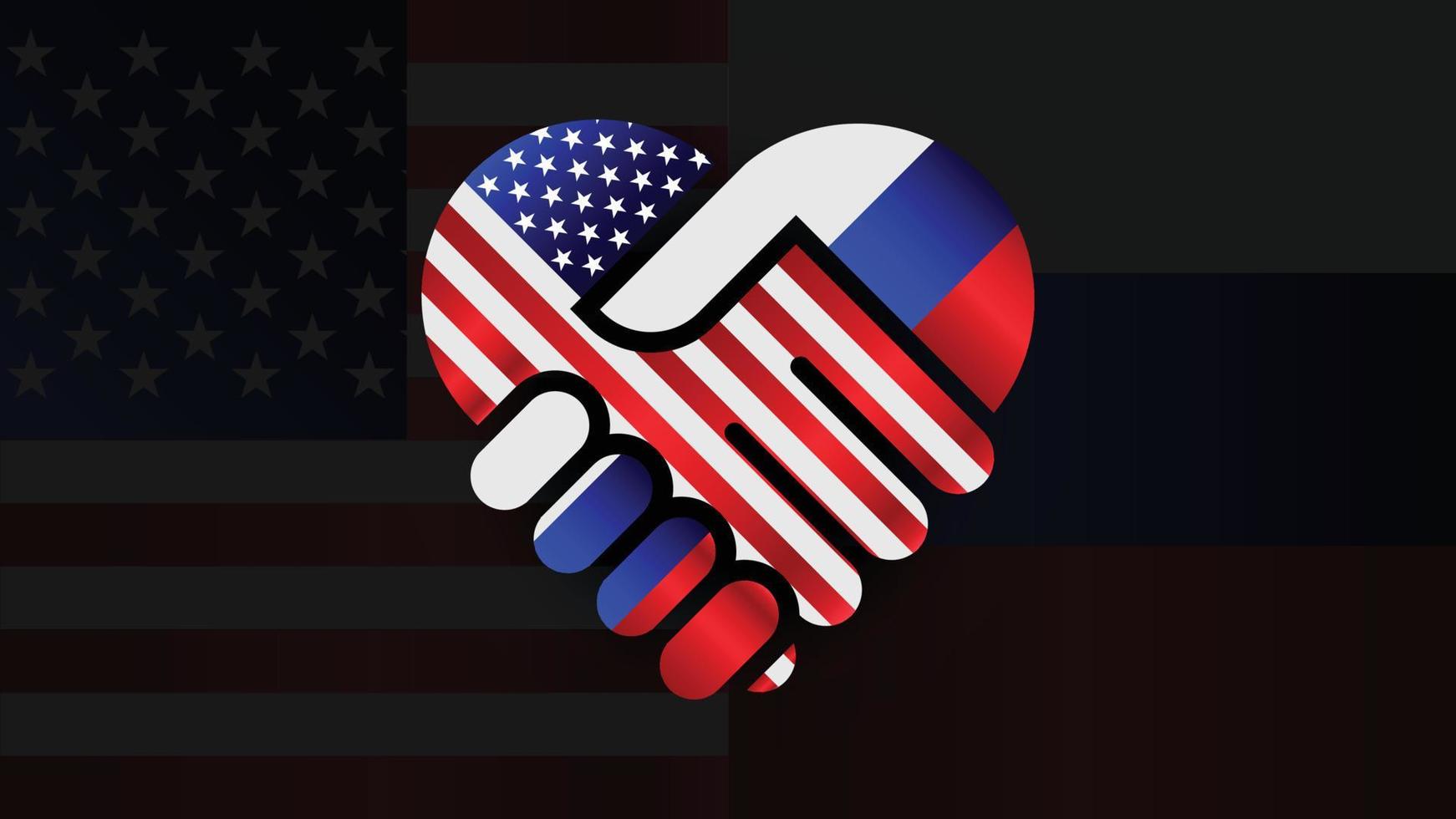 United States of America and Russia flags in relations handshake. Two Flags Together. Suitable use to Russia and america event vector