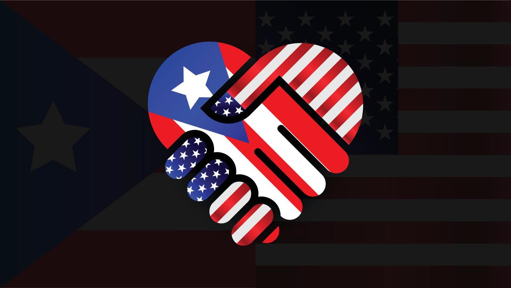 banderas de estados unidos de américa y puerto rico en apretón de manos de relaciones. dos banderas juntas. uso adecuado para evento puerto rico y america vector