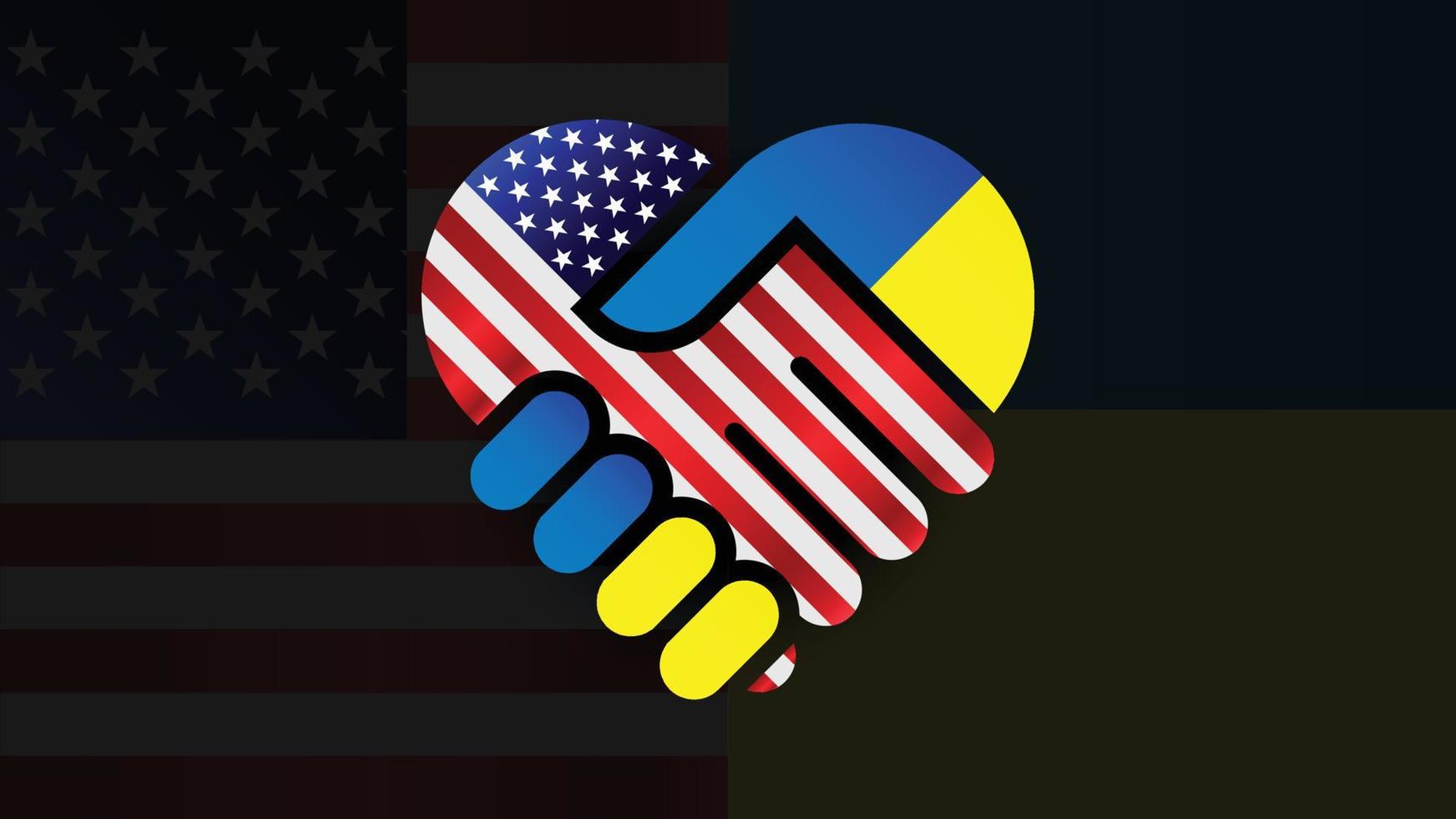 United States of America and Ukraine flags in relations handshake. Two Flags Together. Suitable use to Ukraine and america event vector