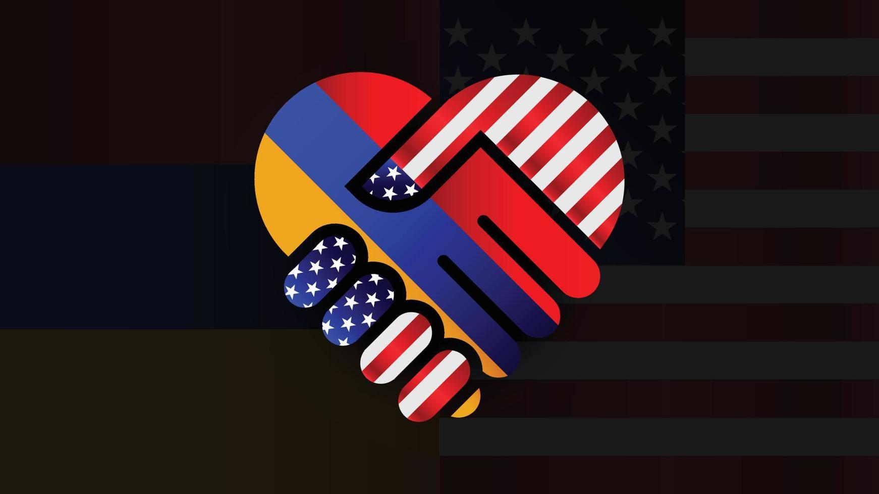 United States Of America and Armenia flags in relations handshake. Two Flags Together. Suitable use to Armenia and america event vector