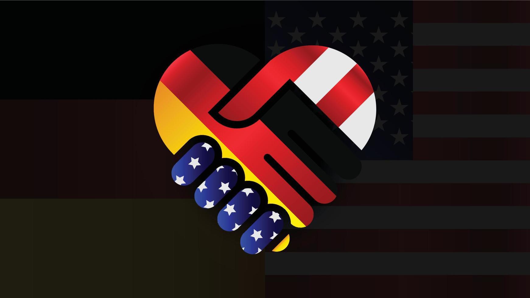 United States of America and German flags in relations handshake. Two Flags Together. Suitable use to German and america event vector