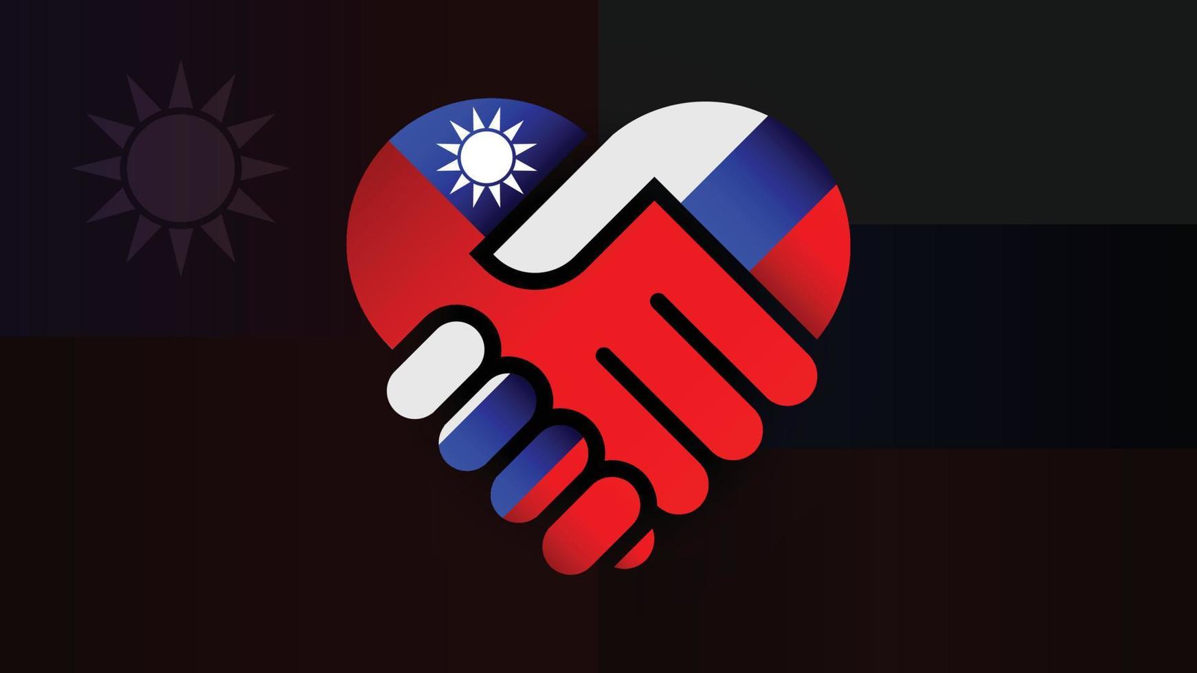 Russia and Taiwan flags in relations handshake. Two Flags Together. Suitable use to Russia and Taiwan event vector
