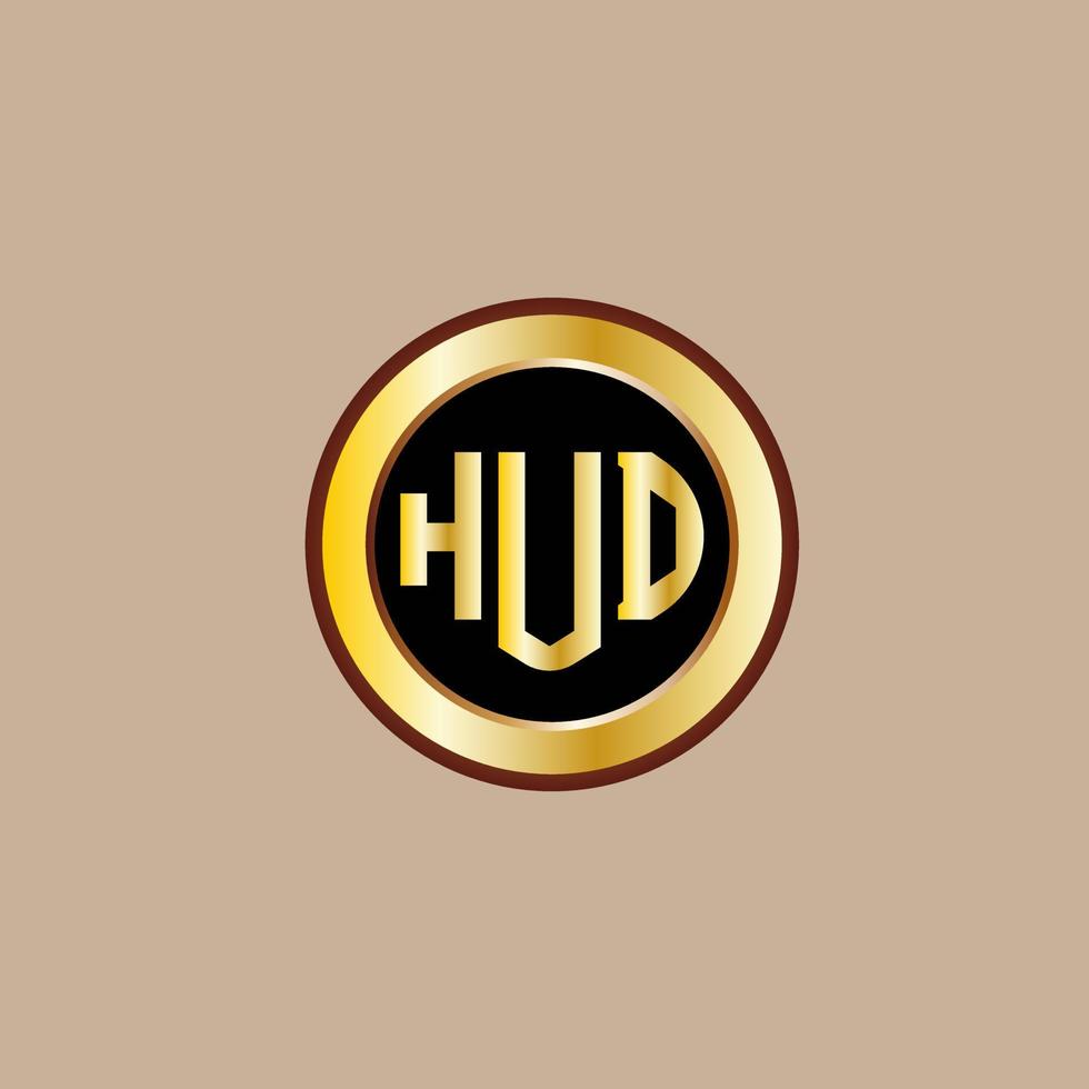 diseño creativo del logotipo de la letra hud con círculo dorado vector