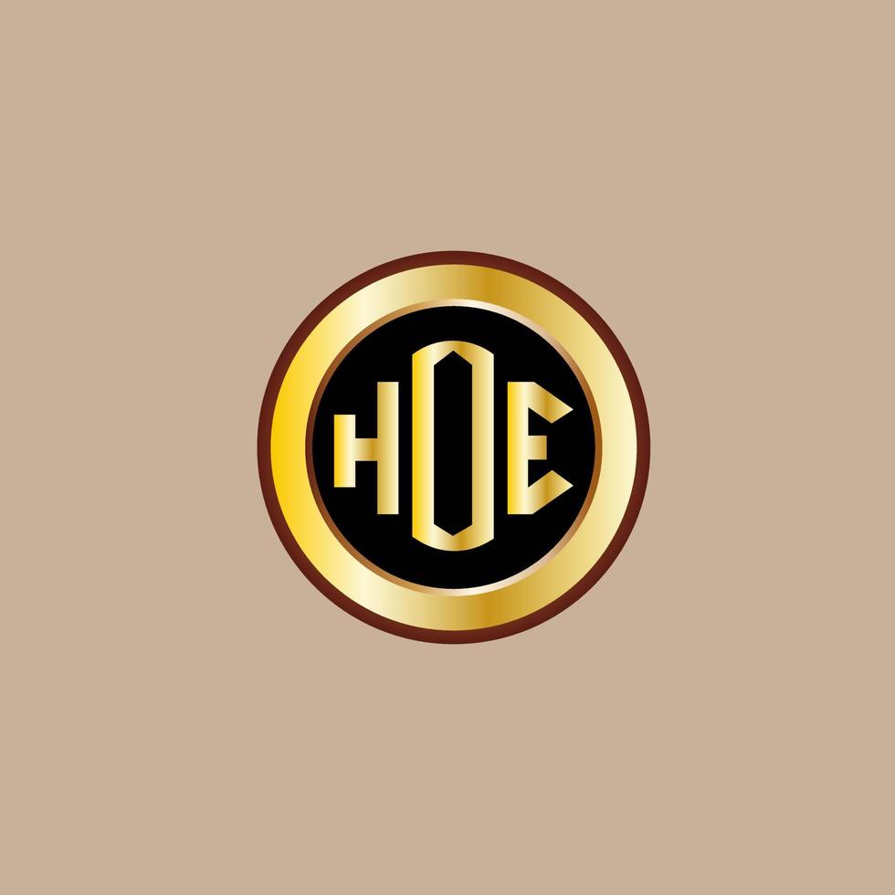 creative HOE letter logo design with golden circle vector