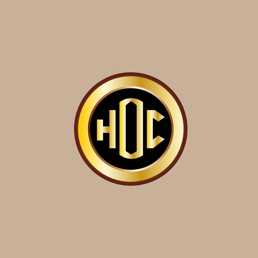 creative HOC letter logo design with golden circle vector