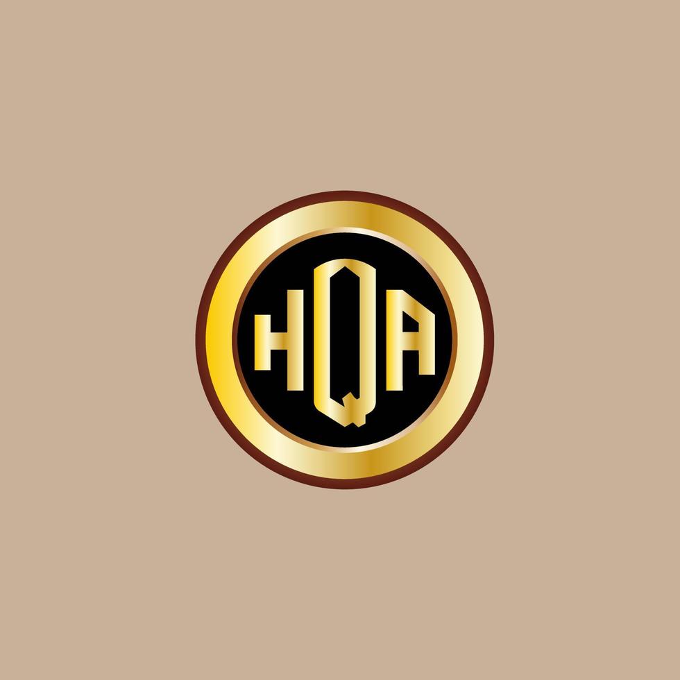 creative HQA letter logo design with golden circle vector