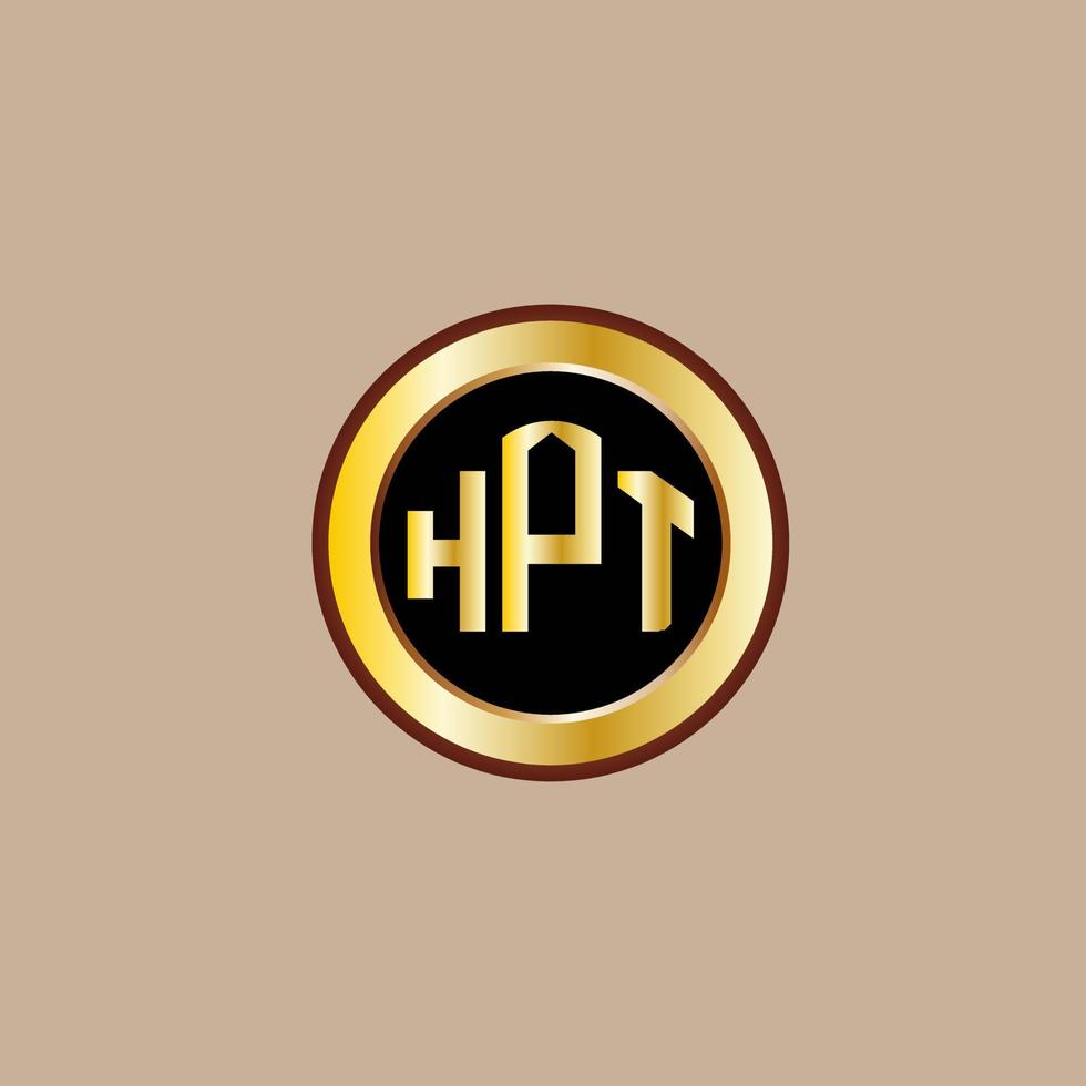 diseño creativo de logotipo de letra hpt con círculo dorado vector