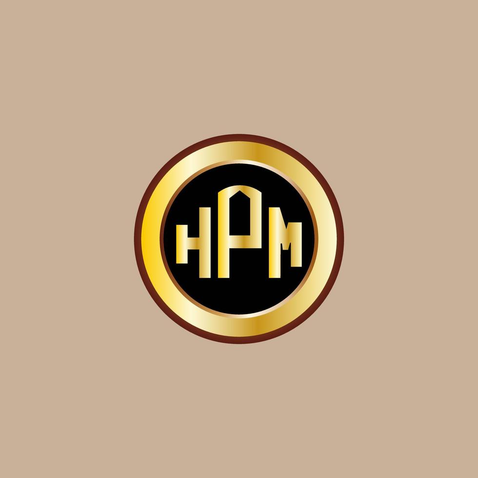 creative HPM letter logo design with golden circle vector