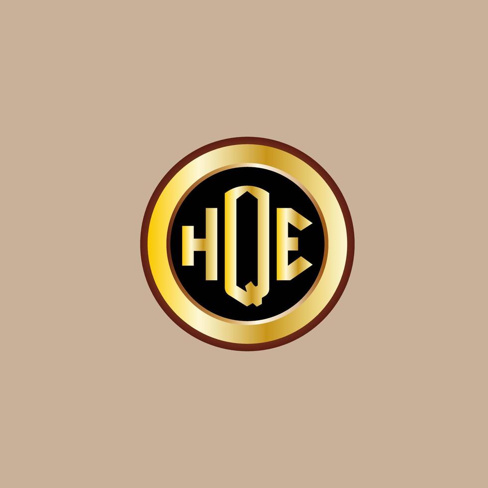 creative HQE letter logo design with golden circle vector