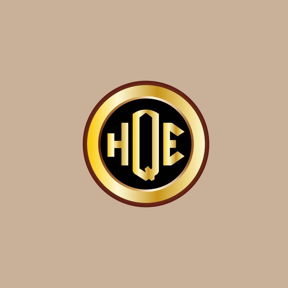 diseño de logotipo de letra hqe creativo con círculo dorado vector