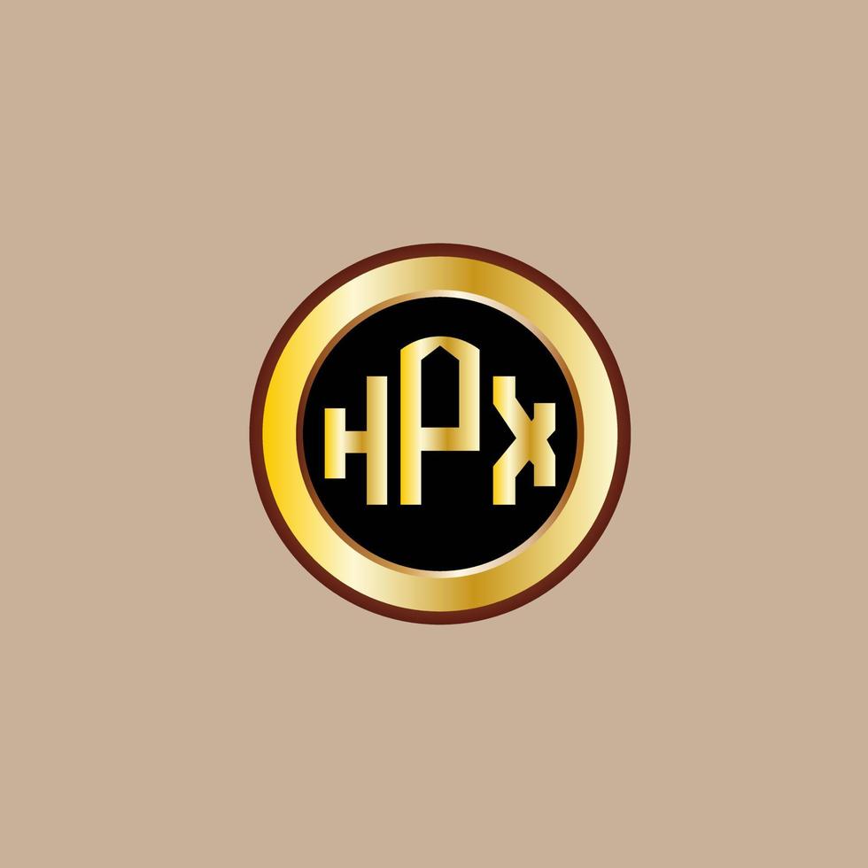 diseño creativo del logotipo de la letra hpx con círculo dorado vector