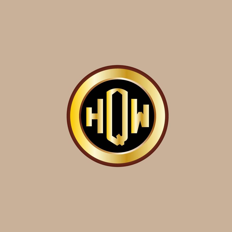 creative HQW letter logo design with golden circle vector