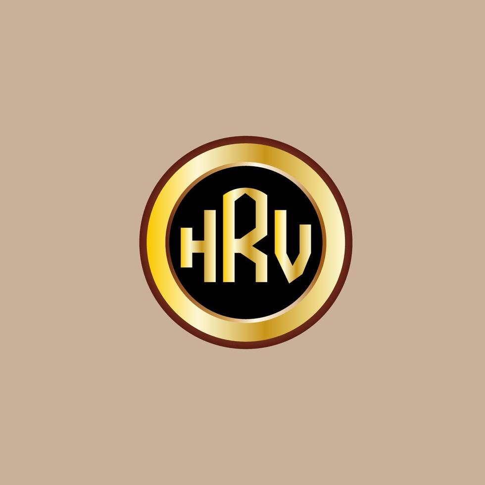 diseño creativo del logotipo de la letra hrv con círculo dorado vector