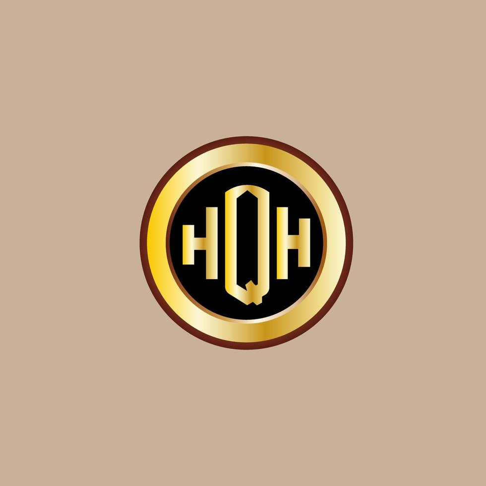 diseño creativo del logotipo de la letra hqh con círculo dorado vector